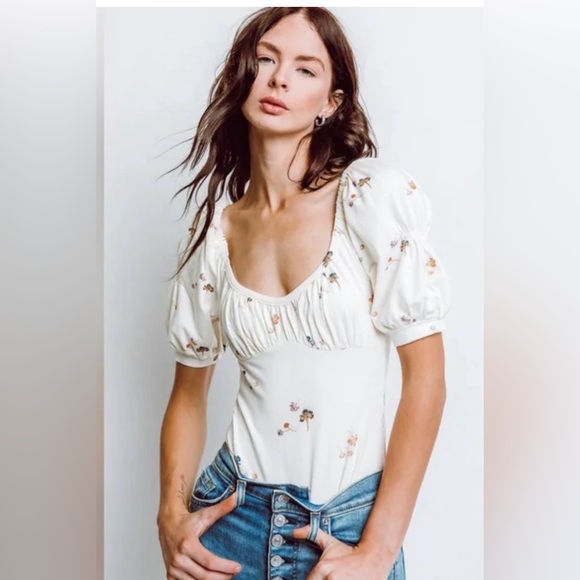 Free People Tops - Free People Movement Play Date Floral Bodysuit cream L new NWT boho